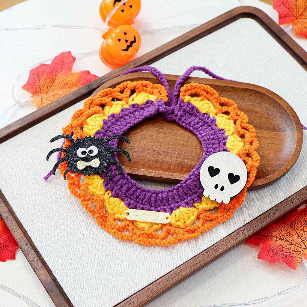 Halloween Pet Bandana Scarf – Cute Cartoon Knit Bib for Cats & Dogs - Kivora