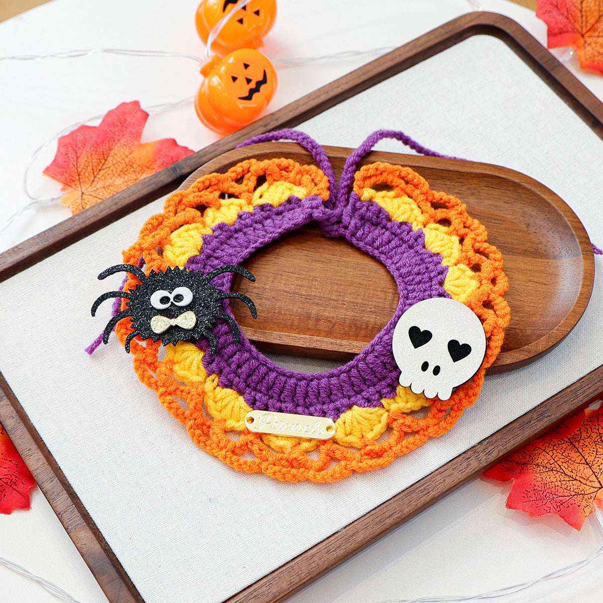 Halloween Pet Bandana Scarf – Cute Cartoon Knit Bib for Cats & Dogs - Kivora
