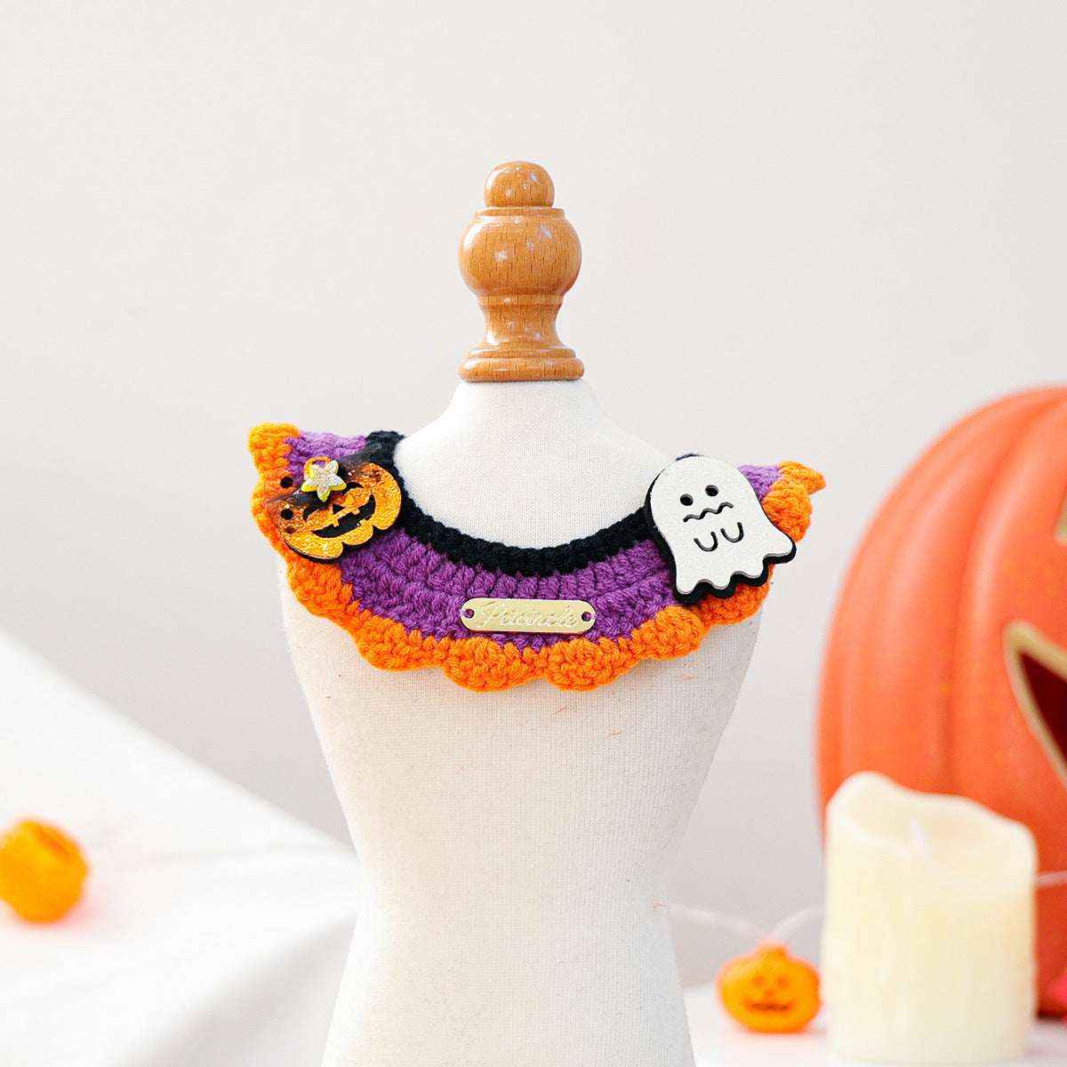 Halloween Pet Bandana Scarf – Cute Cartoon Knit Bib for Cats & Dogs - Kivora