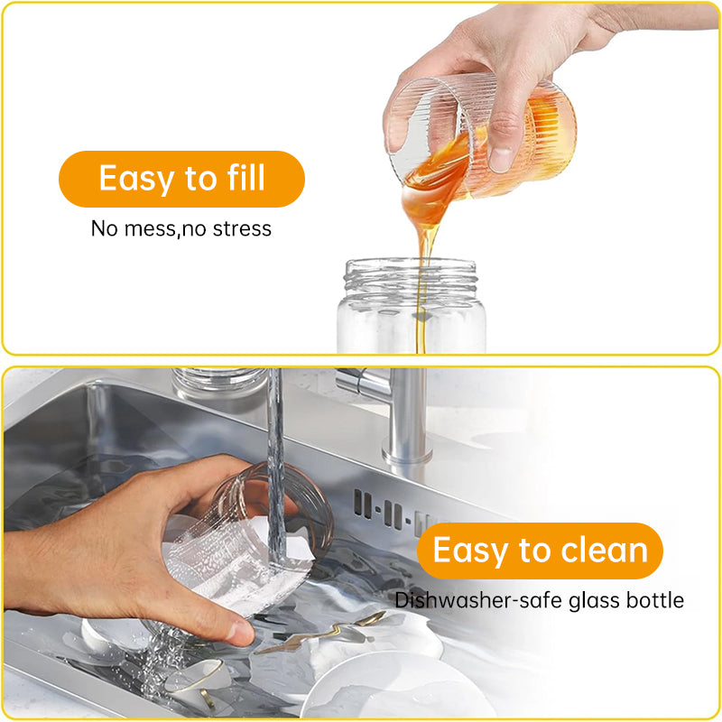 Glass Honey Dispenser with Press Pump & Handle, 300 ml