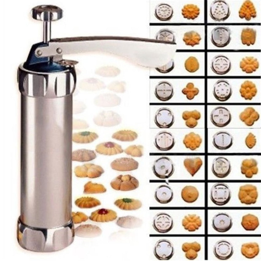 Manual Cookie Press Set with 20 Cookie Molds & 4 Decorating Nozzles