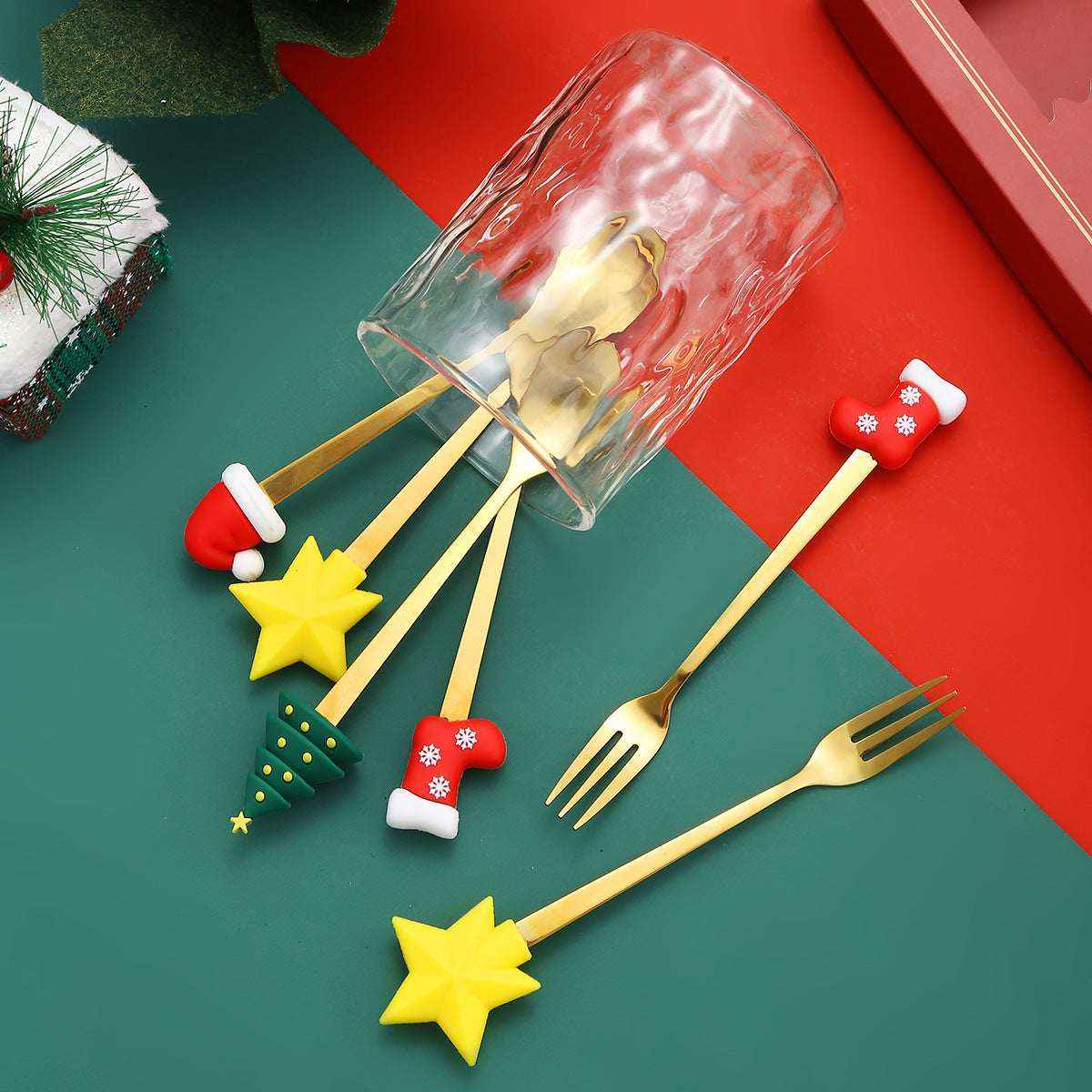 Christmas gift tableware stainless steel coffee spoon dessert spoon fork set - Kivora