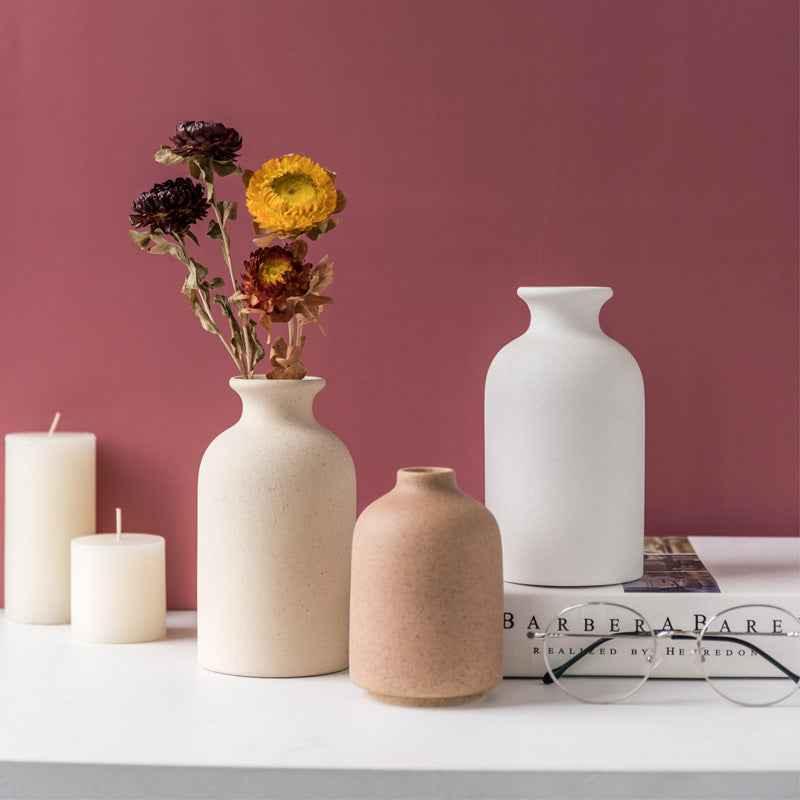 Simple Retro Frosted Ceramic Vase, Coarse Ceramic Round Bottle, Creative Home Decoration, Nordic Pastoral Style Handicrafts - Kivora