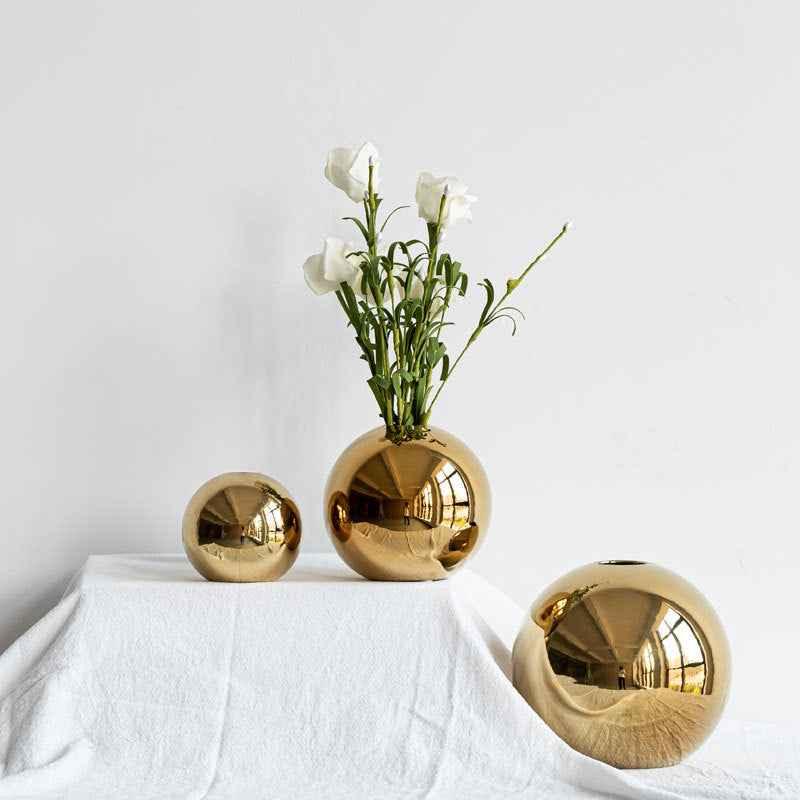 European Style Gold Plated Ceramic Vase Circular Model Room Wedding Decoration, Flower Arrangement, Vase Placement, Jewelry - Kivora