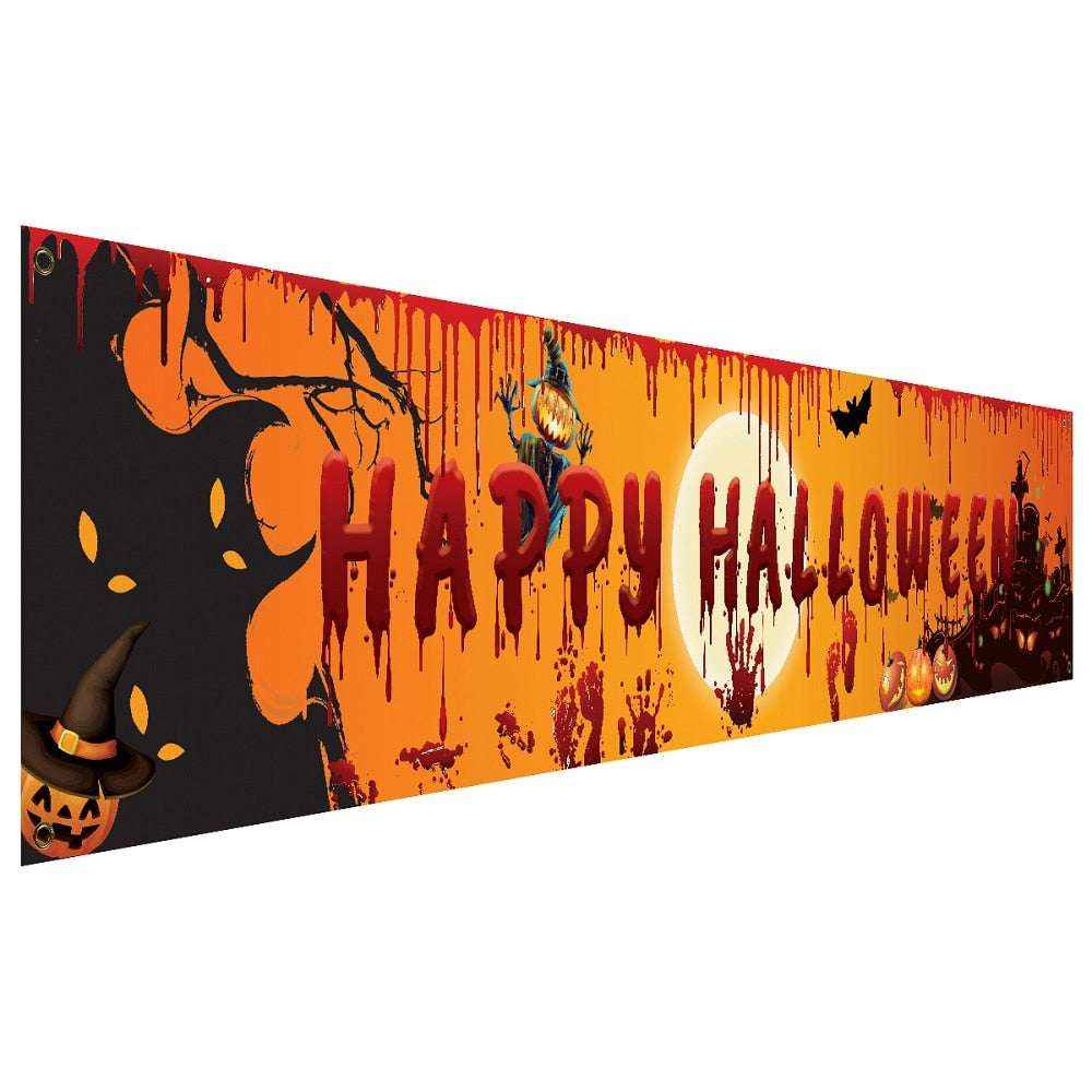 250x48cm Latest Happy Halloween Bloody Bat Pumpkin Ghost Print Party Backdrop Hanging Banner Halloween Decor - Kivora