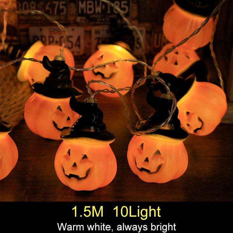 1.5m 10Led Halloween Pumpkin Ghost Skeletons Bat Spider Led Light String Festival Home Bar Party Decor Halloween Ornament - Kivora