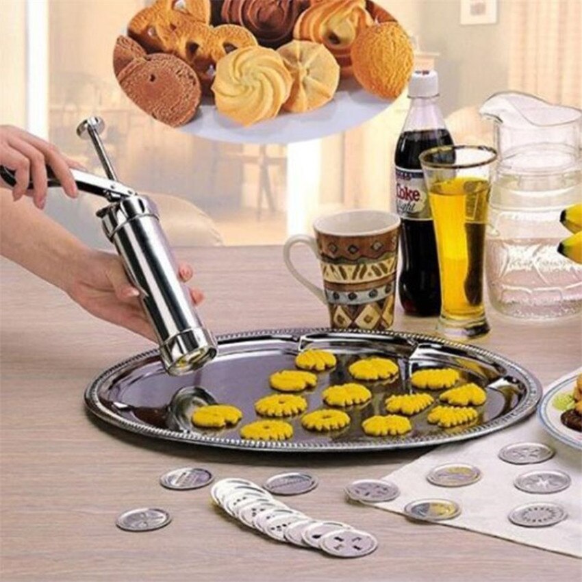 Manual Cookie Press Set with 20 Cookie Molds & 4 Decorating Nozzles
