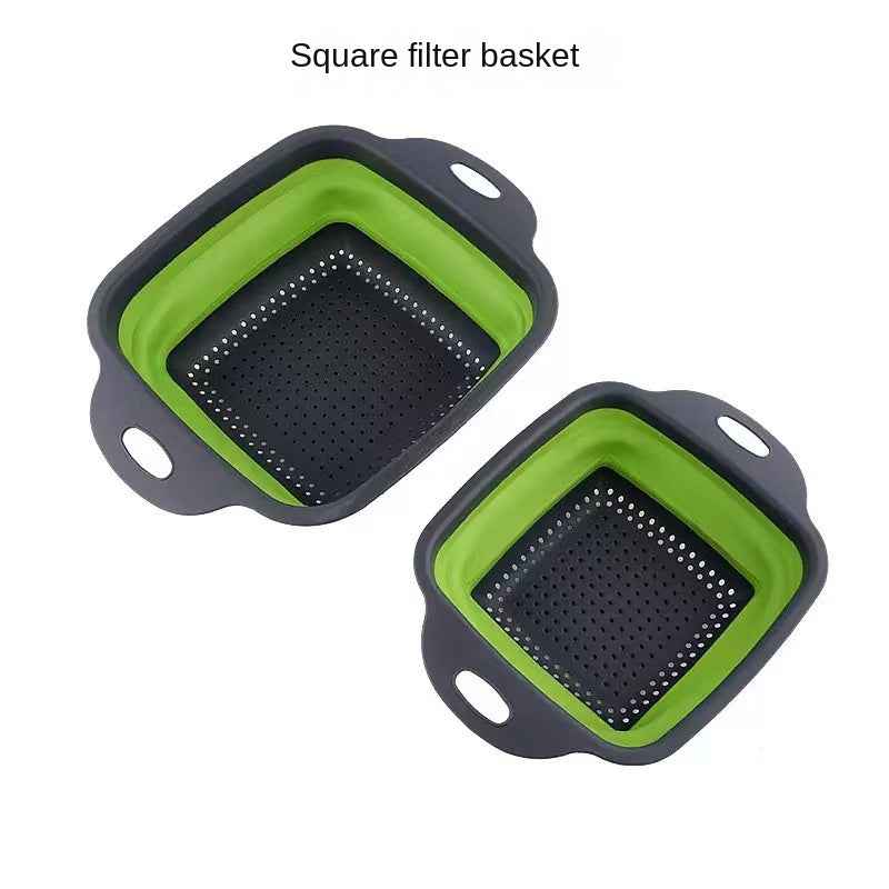 Household kitchen size square filter basket foldable drip washed vegetable storage basket - Kivora