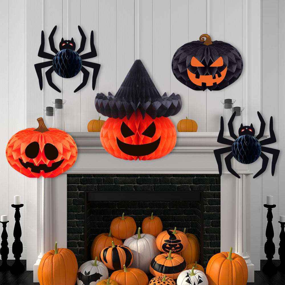 Halloween Honeycomb Ball Hanging Ornaments – 3D Pumpkin & Spider Party Décor - Kivora