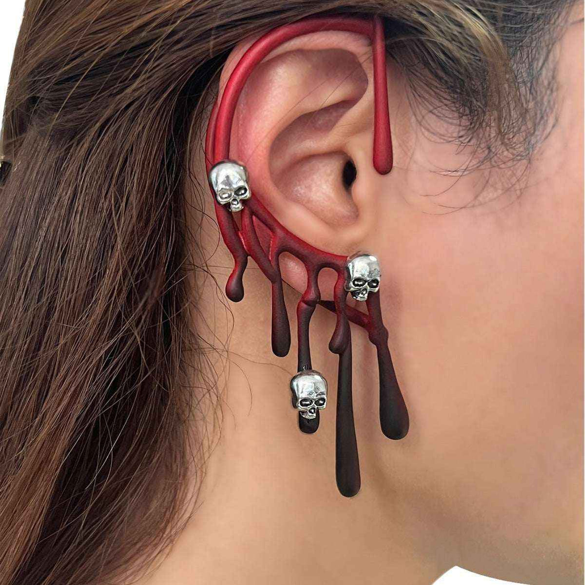 Exaggerated Lava Drop Earrings – Retro Wine Red Halloween Statement Jewelry - Kivora