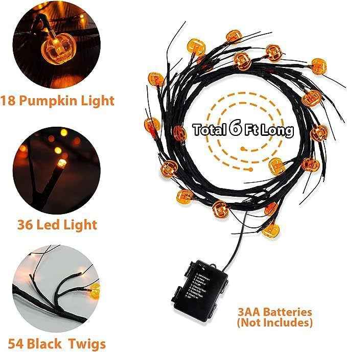 Halloween LED Rattan Spider & Bat Tree Branch String Lights – Outdoor Waterproof Décor - Kivora
