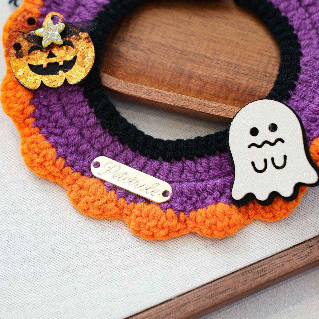 Halloween Pet Bandana Scarf – Cute Cartoon Knit Bib for Cats & Dogs - Kivora