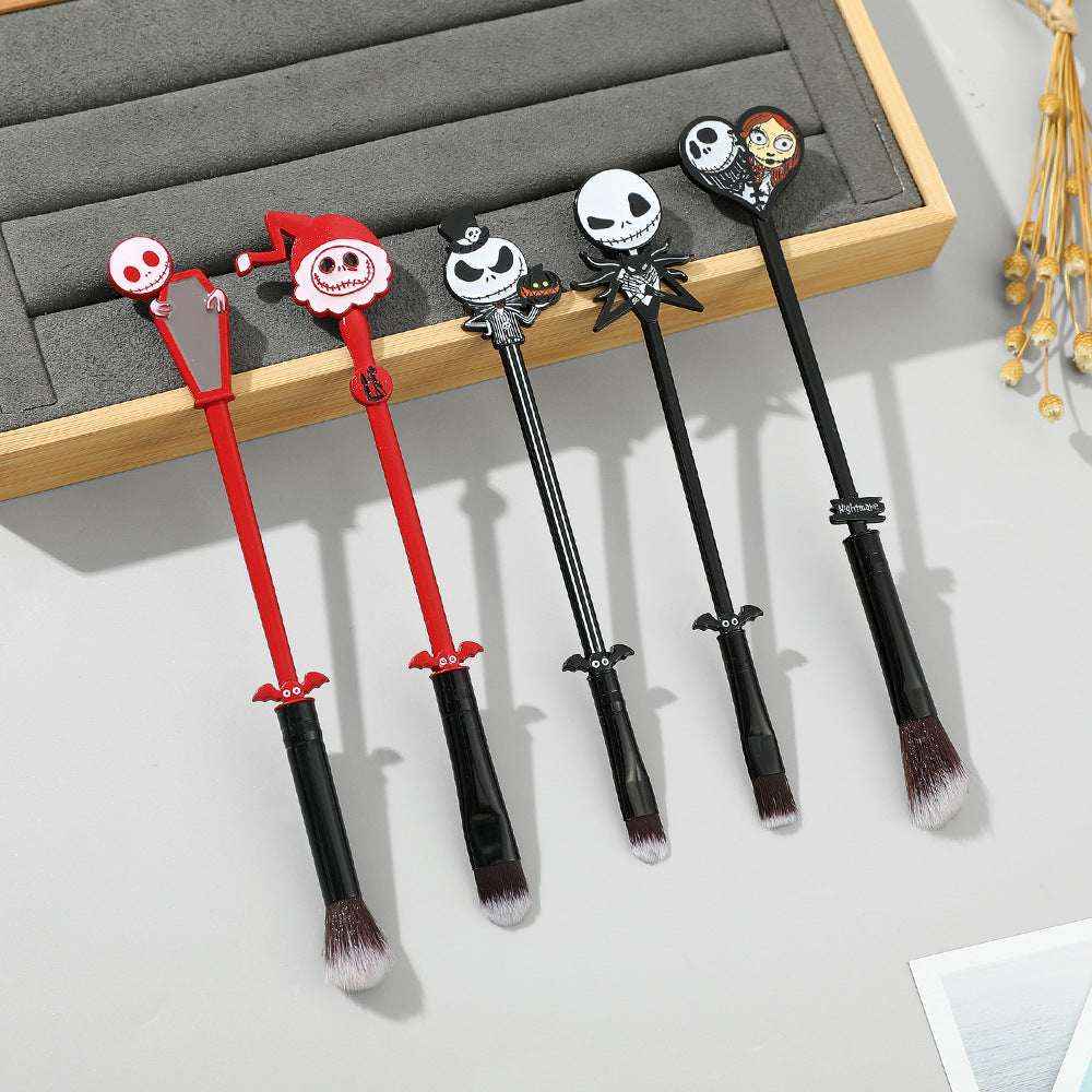 Gothic Skull Makeup Brush Set – 5-Piece Metal Handle Halloween & Holiday Gift - Kivora