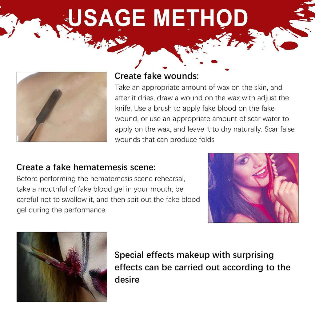 Halloween SFX Makeup Kit – Fake Wound, Scar Wax & Fake Blood Special Effects Set - Kivora
