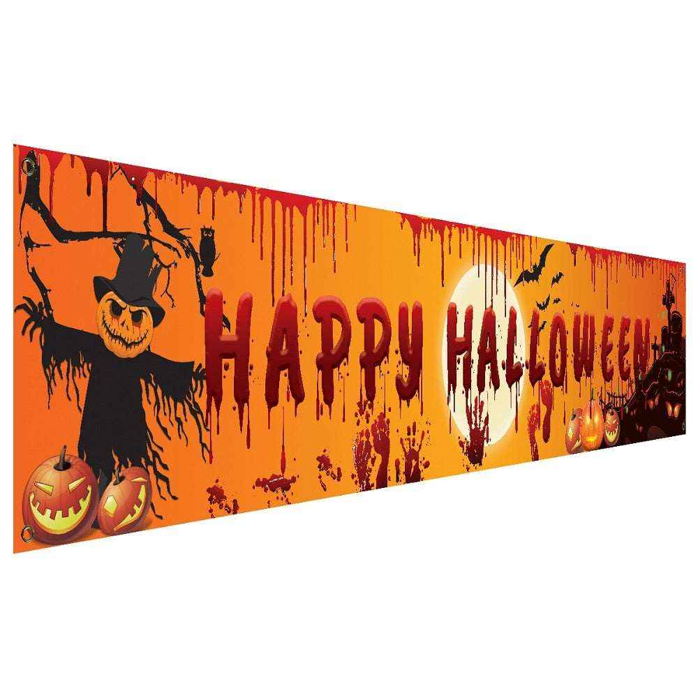 250x48cm Latest Happy Halloween Bloody Bat Pumpkin Ghost Print Party Backdrop Hanging Banner Halloween Decor - Kivora