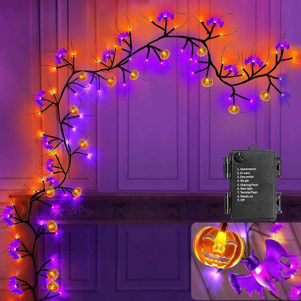 Halloween LED Rattan Spider & Bat Tree Branch String Lights – Outdoor Waterproof Décor - Kivora