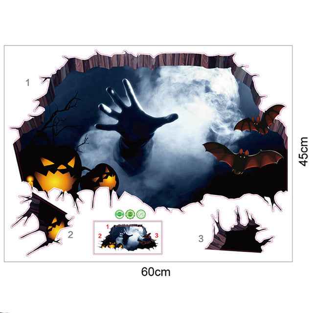 3D Halloween Wall Stickers – Spooky Pumpkin & Broken Wall Decals - Kivora