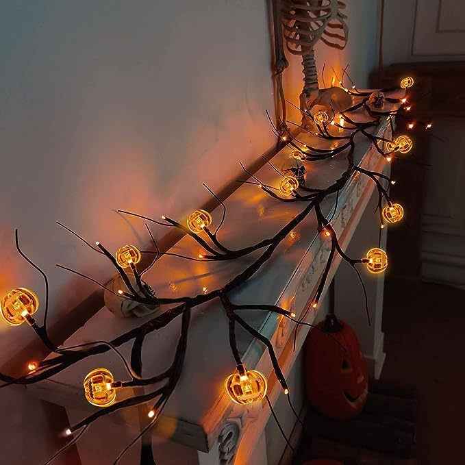 Halloween LED Rattan Spider & Bat Tree Branch String Lights – Outdoor Waterproof Décor - Kivora
