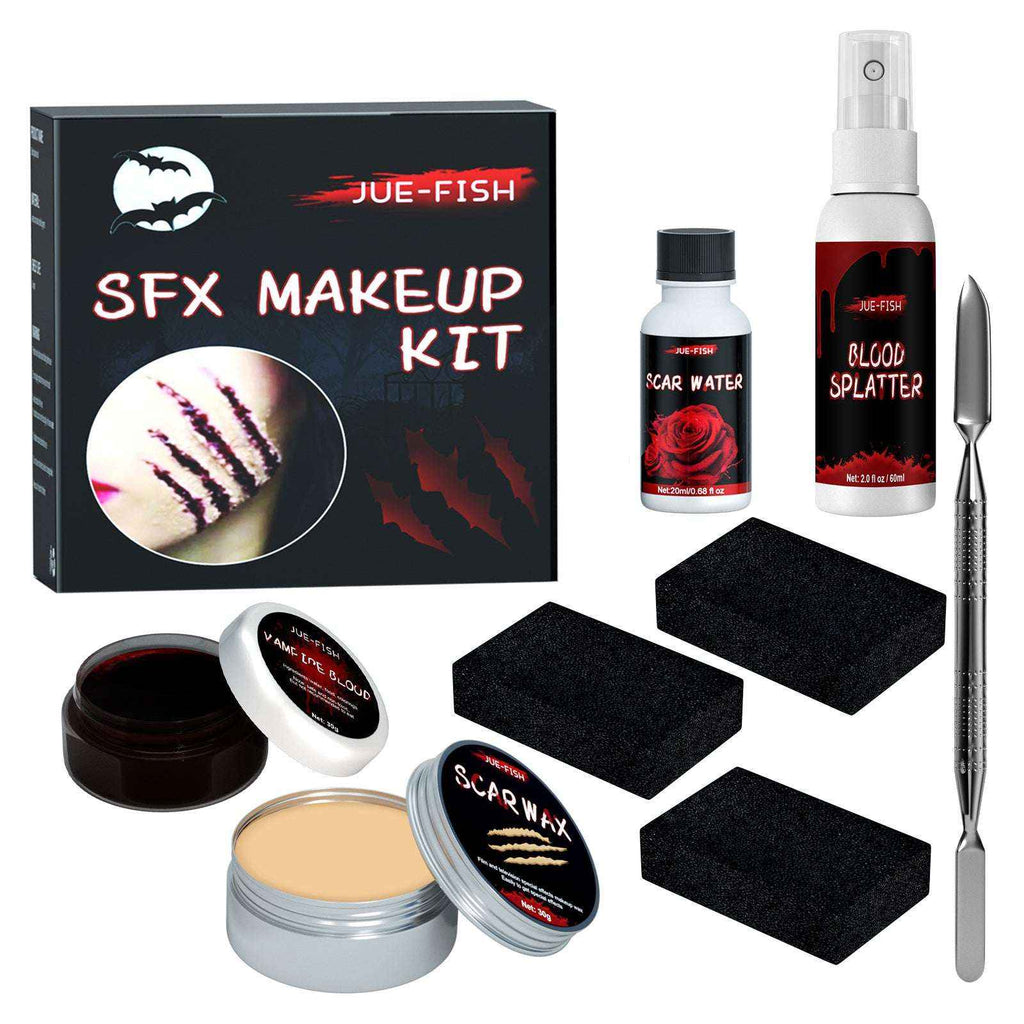 Halloween SFX Makeup Kit – Fake Wound, Scar Wax & Fake Blood Special Effects Set - Kivora