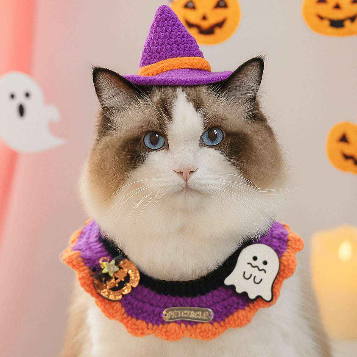Halloween Pet Bandana Scarf – Cute Cartoon Knit Bib for Cats & Dogs - Kivora