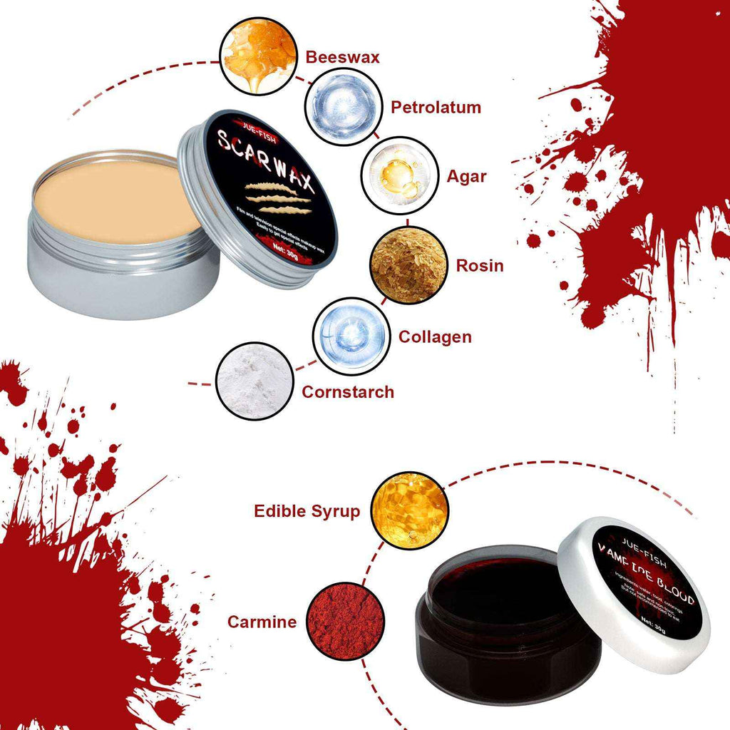 Halloween SFX Makeup Kit – Fake Wound, Scar Wax & Fake Blood Special Effects Set - Kivora