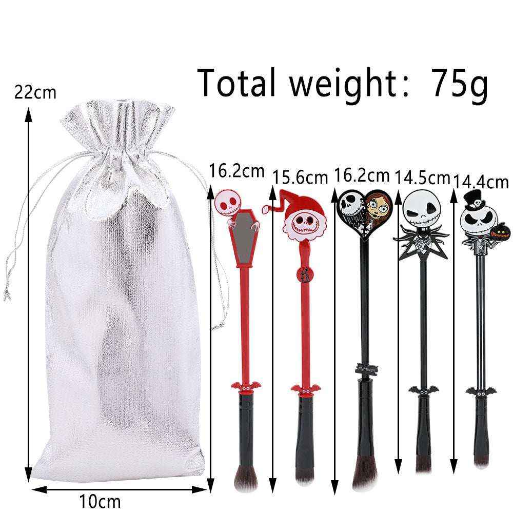 Gothic Skull Makeup Brush Set – 5-Piece Metal Handle Halloween & Holiday Gift - Kivora