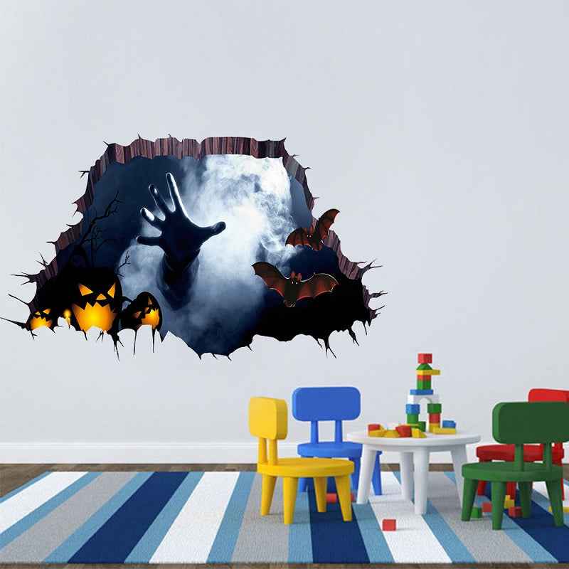 3D Halloween Wall Stickers – Spooky Pumpkin & Broken Wall Decals - Kivora