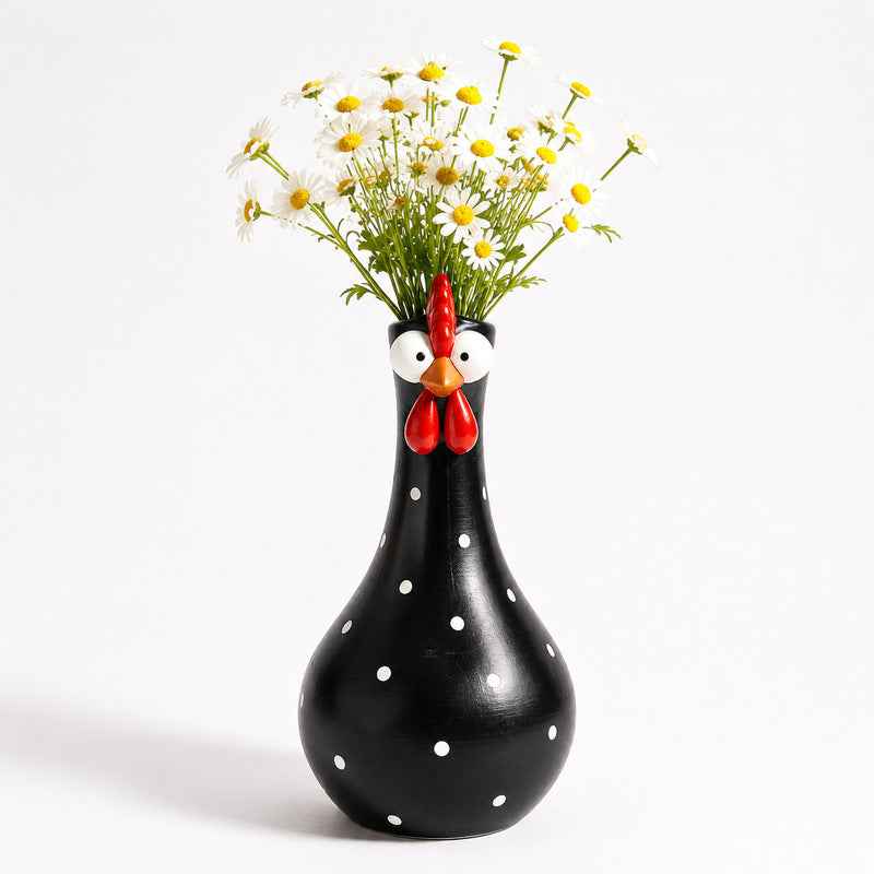Long Neck Rooster Vase – Hand-Painted Cartoon Chicken Sculpture with Polka Dots - Kivora