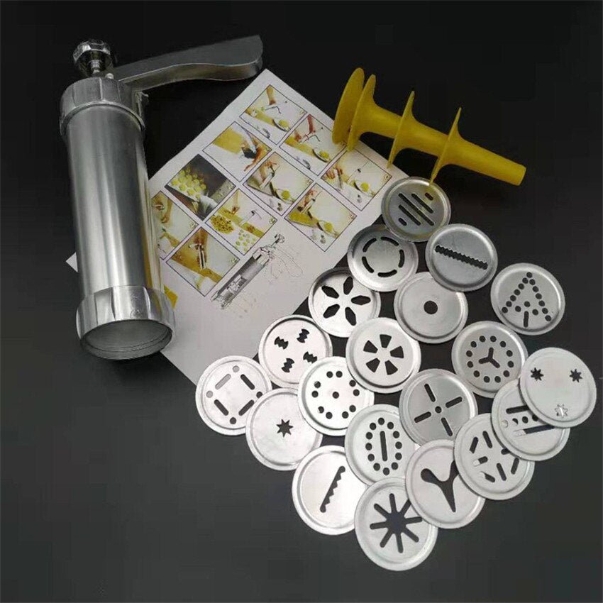 Manual Cookie Press Set with 20 Cookie Molds & 4 Decorating Nozzles