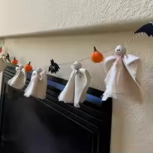 Halloween Ghost Garland – Farmhouse Hanging Decoration for Indoor & Outdoor Décor - Kivora