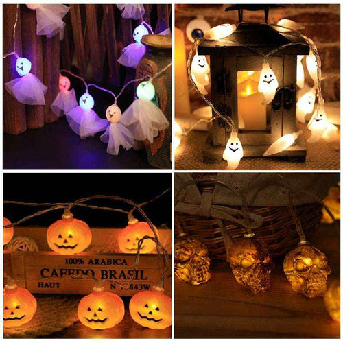 1.5m 10Led Halloween Pumpkin Ghost Skeletons Bat Spider Led Light String Festival Home Bar Party Decor Halloween Ornament - Kivora