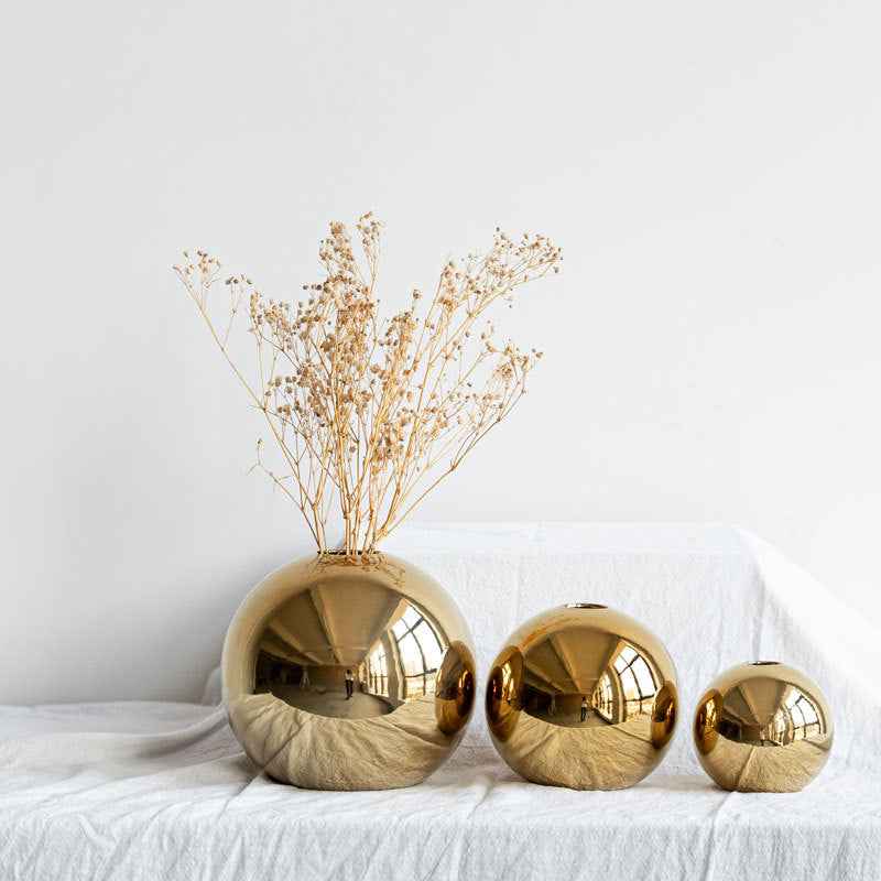 European Style Gold Plated Ceramic Vase Circular Model Room Wedding Decoration, Flower Arrangement, Vase Placement, Jewelry - Kivora