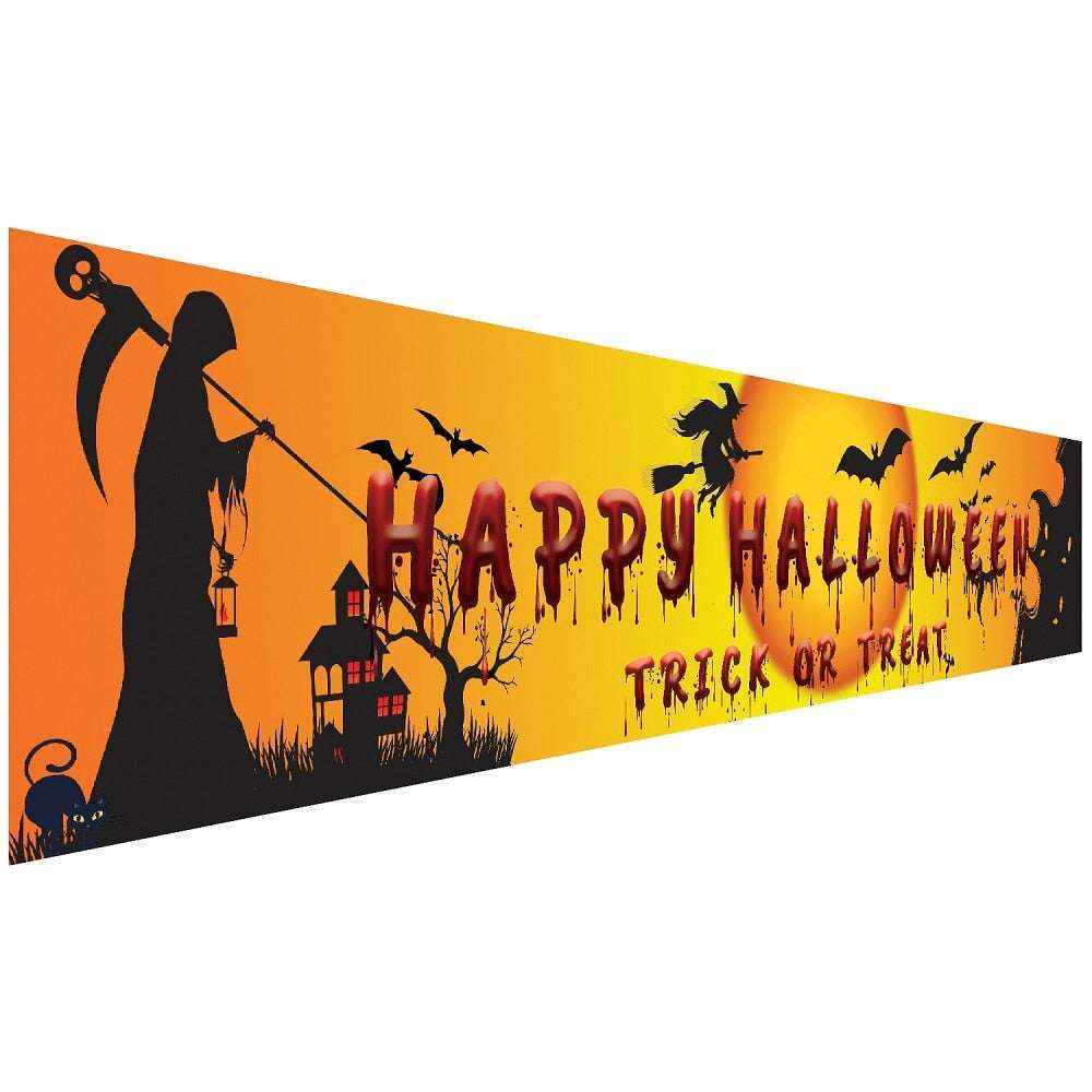 250x48cm Latest Happy Halloween Bloody Bat Pumpkin Ghost Print Party Backdrop Hanging Banner Halloween Decor - Kivora