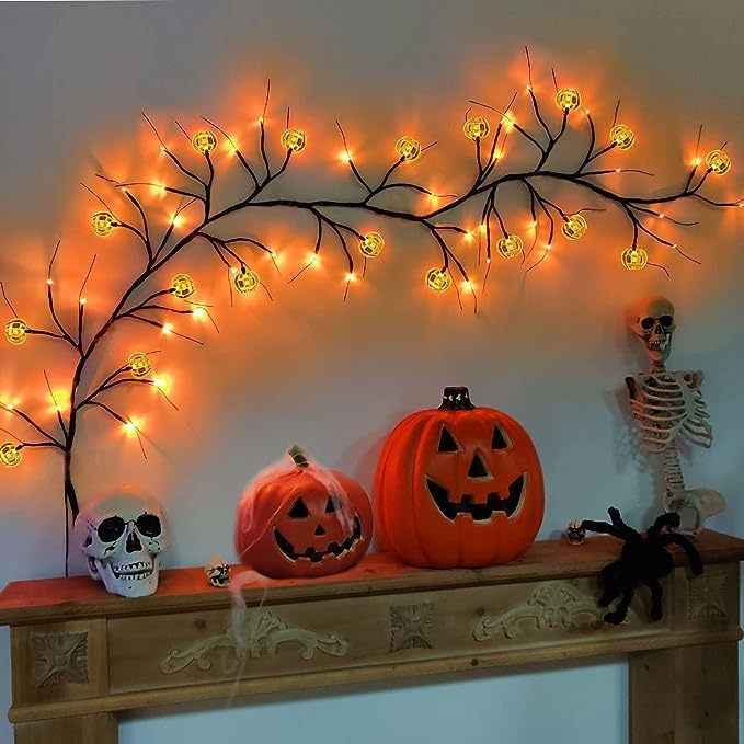 Halloween LED Rattan Spider & Bat Tree Branch String Lights – Outdoor Waterproof Décor - Kivora