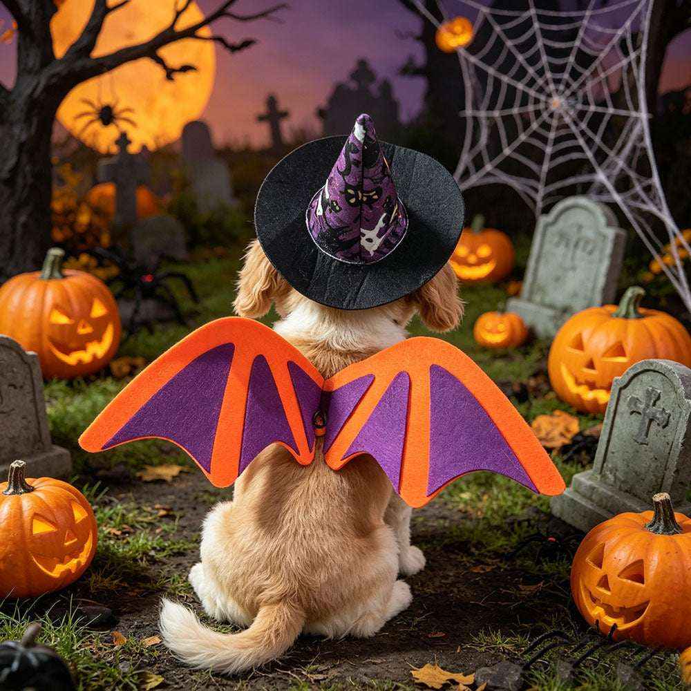 Halloween Pet Bat Wings Costume Set – Hat & Bow Tie for Cats and Dogs - Kivora