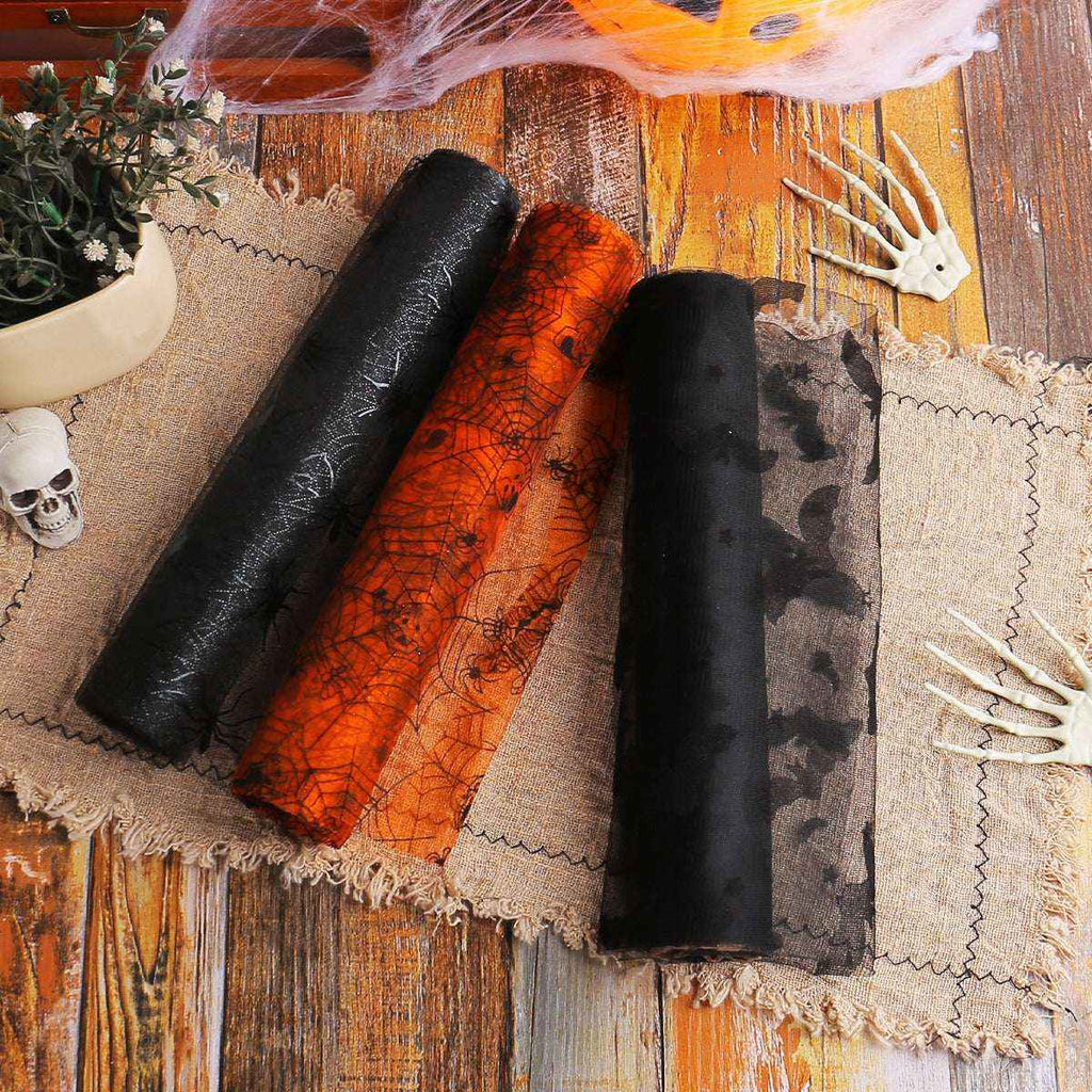Halloween Bat Spider Web Yarn Roll Meal Mat Ghost Festival Party Table Decoration Mesh Tablecloth Table Banner - Kivora