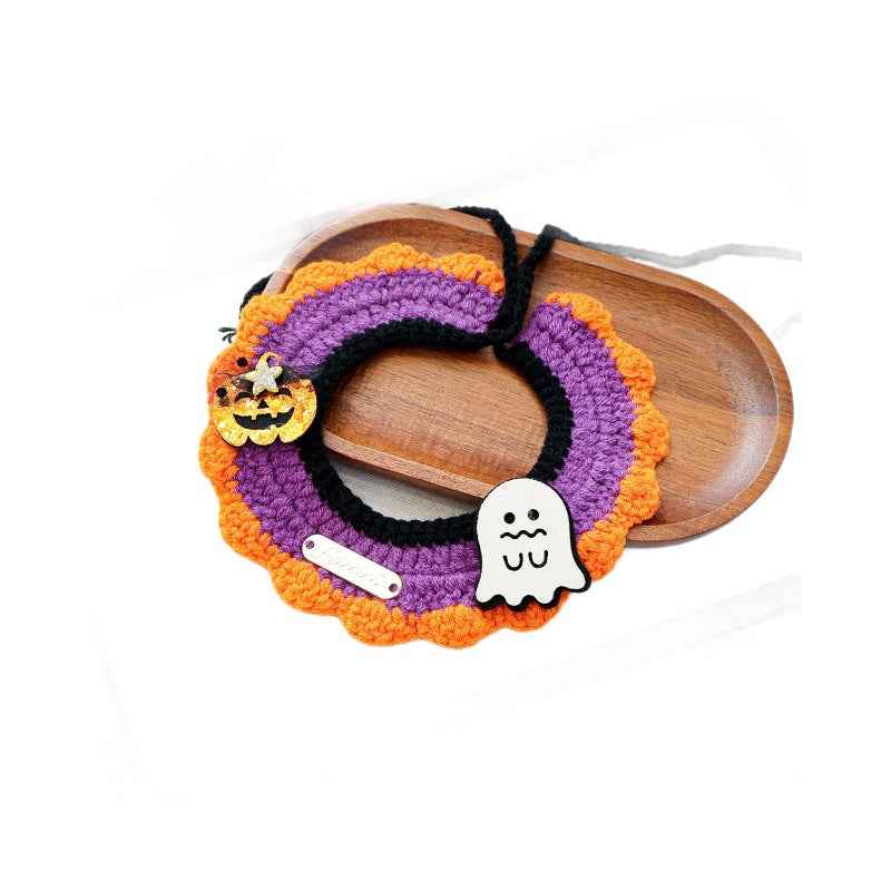 Halloween Pet Bandana Scarf – Cute Cartoon Knit Bib for Cats & Dogs - Kivora