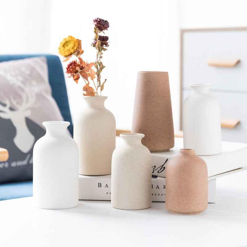 Simple Retro Frosted Ceramic Vase, Coarse Ceramic Round Bottle, Creative Home Decoration, Nordic Pastoral Style Handicrafts - Kivora
