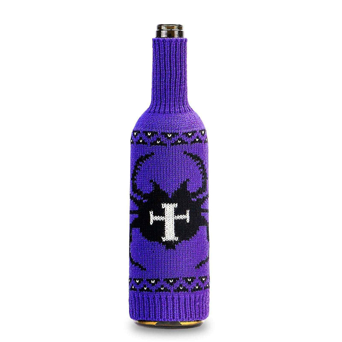 Halloween Wine Bottle Cover - Knitted Pumpkin & Skull | Kivora