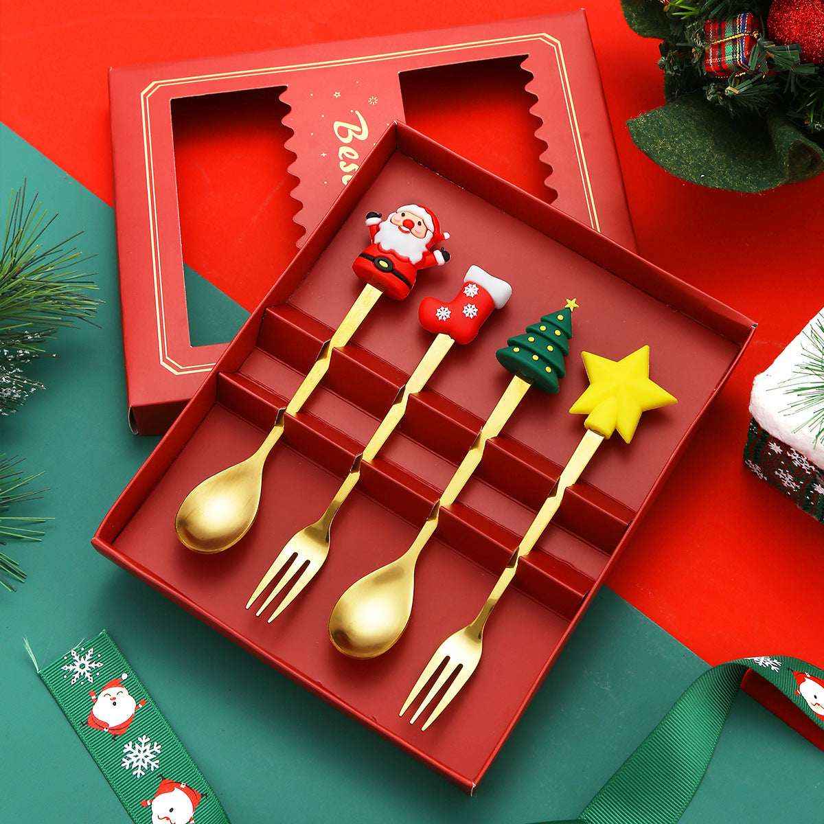 Christmas gift tableware stainless steel coffee spoon dessert spoon fork set - Kivora