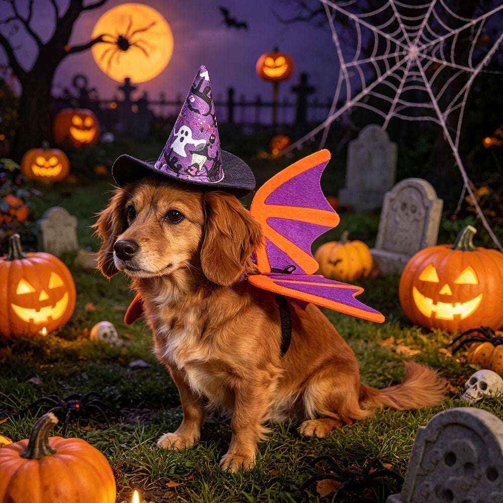 Halloween Pet Bat Wings Costume Set – Hat & Bow Tie for Cats and Dogs - Kivora