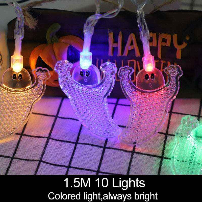 1.5m 10Led Halloween Pumpkin Ghost Skeletons Bat Spider Led Light String Festival Home Bar Party Decor Halloween Ornament - Kivora