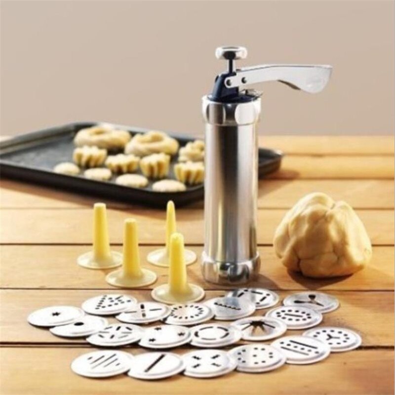 Manual Cookie Press Set with 20 Cookie Molds & 4 Decorating Nozzles