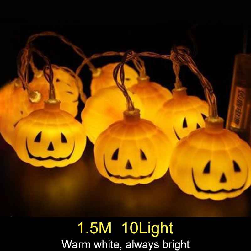 1.5m 10Led Halloween Pumpkin Ghost Skeletons Bat Spider Led Light String Festival Home Bar Party Decor Halloween Ornament - Kivora