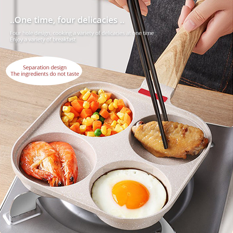Four-Hole Nonstick Breakfast Pan with Glass Lid