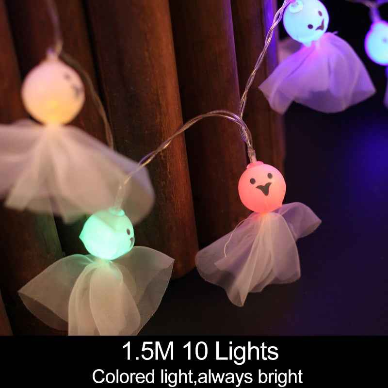 1.5m 10Led Halloween Pumpkin Ghost Skeletons Bat Spider Led Light String Festival Home Bar Party Decor Halloween Ornament - Kivora