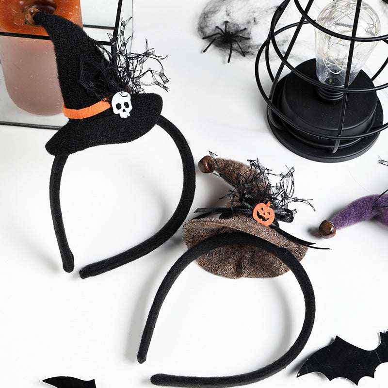 Halloween Witch Hat Headband with Spider Web & Pumpkin – Costume Hair Accessory - Kivora