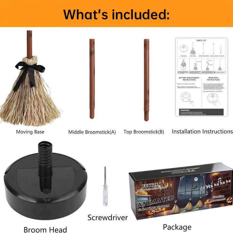 Halloween Floating Witch Broom – Dancing Broom with Spooky Ghost Sound - Kivora