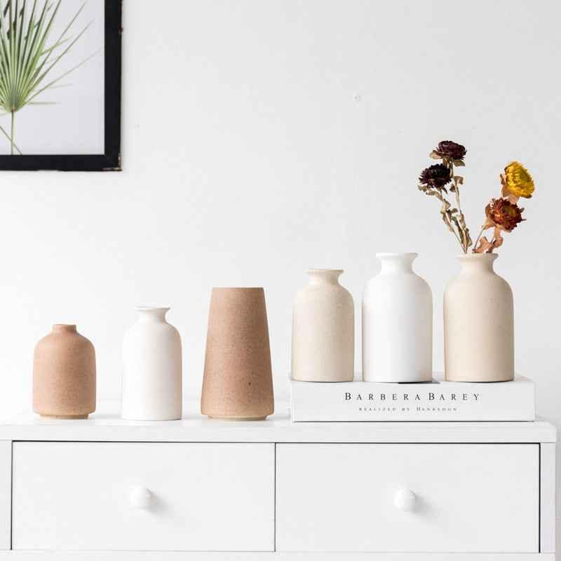 Simple Retro Frosted Ceramic Vase, Coarse Ceramic Round Bottle, Creative Home Decoration, Nordic Pastoral Style Handicrafts - Kivora