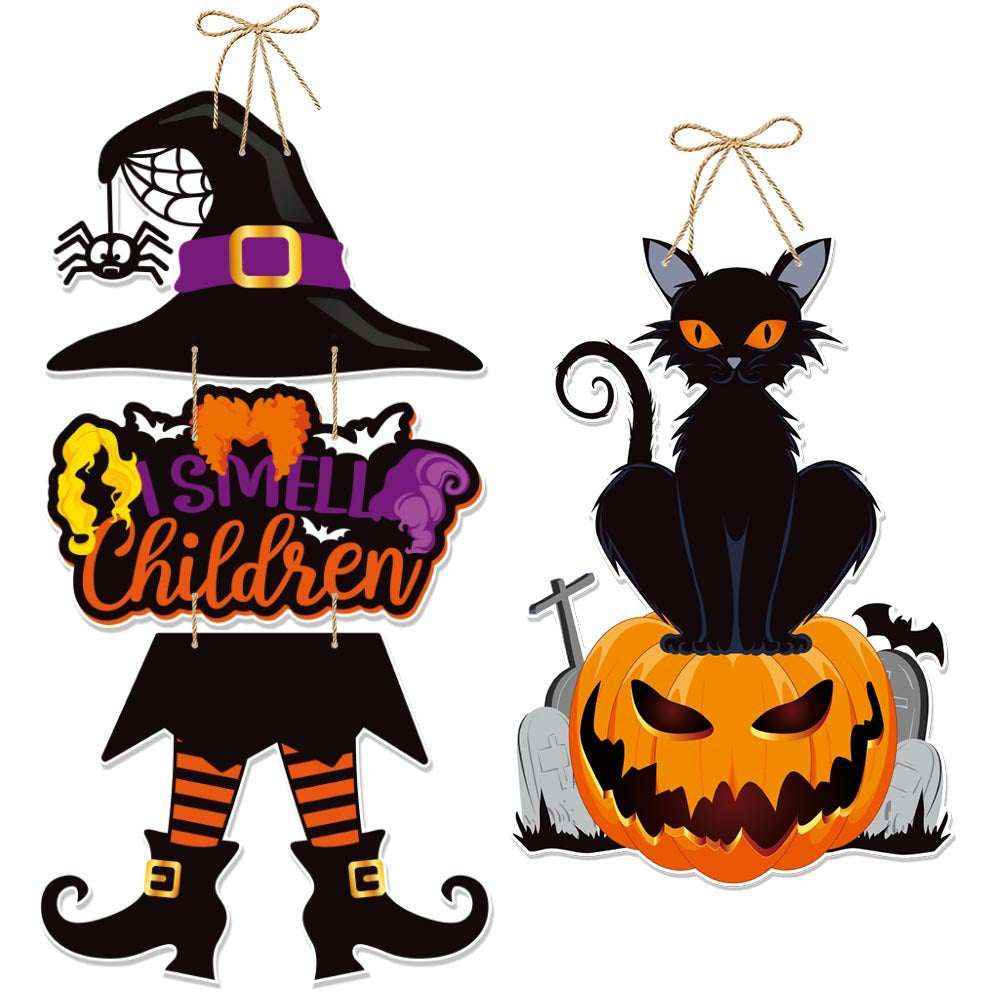 Halloween Door Hanger Decorations – Pumpkin, Skeleton, Bat, Witch & More - Kivora